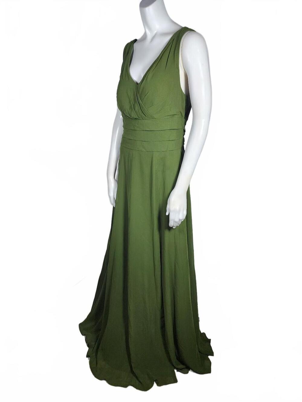 NWT Azazie Bianca Olive Green Sleeveless Maxi Slit Dress Size A12